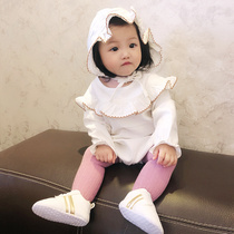 Female treasure Spring and Autumn long sleeve Triangle shirt 0-1 year old baby Korean version of ruffled triangle long climbing suit Princess