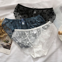 Womens underwear lace hot temptation Ice Silk ultra-thin seamless middle waist mesh sexy breathable summer thin triangle