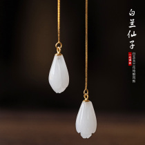 White orchid fairy falls into the world natural white jade orchid ear line S925 sterling silver ancient Hanfu drop earrings long section hypoallergenic