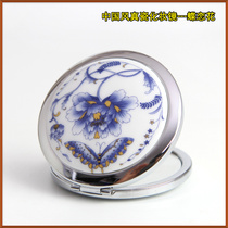 Creative Jingdezhen ceramic portable portable small round mirror double-sided folding makeup mirror ultra-thin vanity mirror female