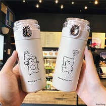 South Korea ins simple trend bear thermos cup student water Cup girl heart cute fresh portable couple Cup