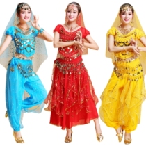 Indian dance performance suit suit pants womens adult high-grade color point belly dance clothing autumn and winter dance platform short-sleeved dress