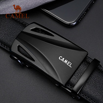 Camel belt fashion zinc alloy automatic buckle head cowhide belt mens waist belt Leather easy to take mens smooth buckle