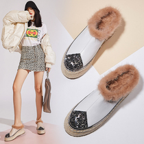 Mao Mao slippers women wear winter Baotou half slippers Joker Net red lazy shoes mink fur thick soles and velvet warm shoes
