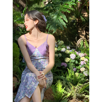 SYT homemade style Sexy V Collar Solid Flowers Open Sli dresses Skirt Woman Summer Dresses Romantic Holiday Dress