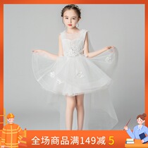 Children Walking Show Gown Tug Trailing White Girl Princess Dress Fluffy Dresses New Wedding Flowers Children Walk Show