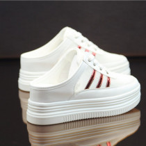 Tide brand breathable half slippers women wear 2020 summer casual wild thick-soled inner height-increasing pedal white single shoes