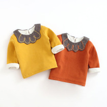 Baby plus velvet base shirt children thick autumn and winter T-shirt 0-3 years old female baby Foreign coat girls winter clothes