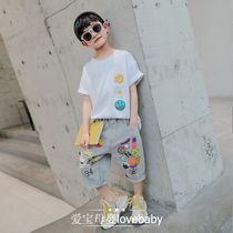 Boys summer clothes 2021 new foreign style childrens summer short-sleeved suit Korean version handsome boy summer childrens clothing tide clothes