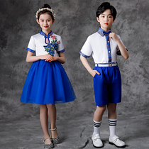 Childrens Day costumes girls and boys large he chang fu primary and middle school students of the blue-and-white porcelain with the dance children read performance