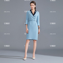 Blue Suit Collar Professional Dress Dress Dress Woman Long Sleeve Temperament Fashion Commuter OL Formal Occasion Positive Dress Work Suit