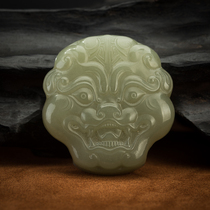 Natural Old and Tian Qing Baiyu Jade Fine Sculpted Bully dragon head belt buckle ancient play miscellaneous collection