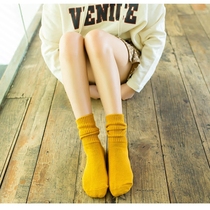 Autumn and winter thick pile socks Japanese cotton double needle thick thread flanging pile socks cotton women socks boots