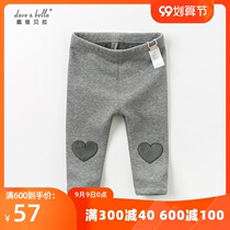 davebella David Bella baby childrens clothing autumn and winter girls dark gray love with velvet casual pants