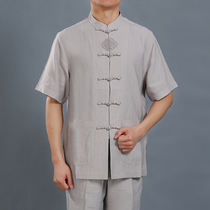 Chinese style mens buckle jacket summer new mens national clothing short sleeve Tang suit Chinese coat dad