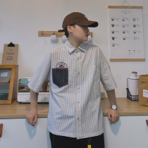 Card Macelles handsome T male short sleeve shirt American tooling stripe 100 lap casual shirt ins Chains 2022