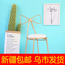 Xinjiang home backrest dressing table chair wrought iron simple small makeup stool nail chair bow Net red stool