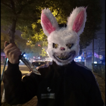 Douyin with bloody rabbit mask plush cos Halloween horror rabbit Bear Man headgear scary animal mask