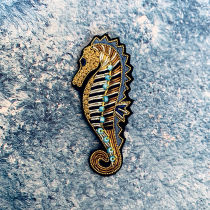 French design Indian silk hand embroidered marine life Luxury Gold seahorse brooch gift men accessories badge