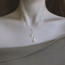 Silver Bench 925 pure silver plated 14K gold man fish shells Marine necklace woman light extravagant and small crowd design sense lock bone chain sub