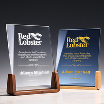Solid wood trophy custom customized Beech authorization card wooden tray Crystal medal Creative lettering Award metal souvenir