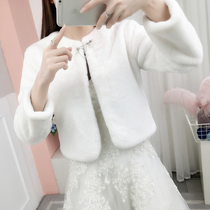 Bride woolen shawl 2021 new winter thick long sleeve coat warm wedding bridesmaid dress female white Autumn Winter