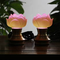 Handmade ancient glass lotus lamp Buddha offering lamp Changming lamp colorful for Buddha pure copper Buddha offering home table ornaments
