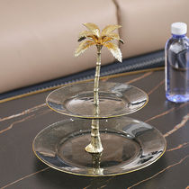 Light luxury gray glass dessert plate ins Nordic cake dessert plate model room wedding double candy plate decoration
