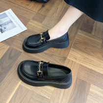 Cake shoes womens thick soled 2021 new autumn model increased a pedal loafers black small leather shoes womens British trend