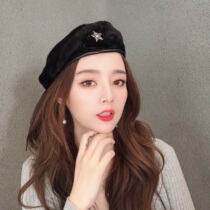 Japanese boomers soft imitation rabbit hairy white berets children autumn winter warmth Korean version 100 hitch black painter hat woman