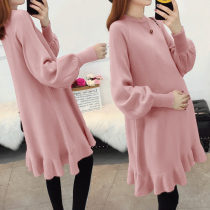 Fall and Winter New Korean Pregnant Women dress Relax Mid-long sweater Gas Set Knitted Top Mom Dress