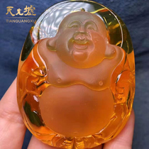 Tiangguang Xu natural amber beeswax pendant Yellow Honey Amber smiling Buddha pendant for men and women smiling Buddha pendant gift