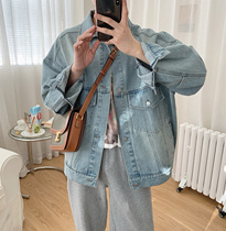 A tea and Agu blue denim jacket mens spring new trend Joker casual loose loose jacket top
