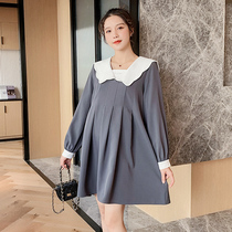 Pregnant Woman Spring Fashion Fashion Spicy Moms Dolls Collar Long Sleeves Dress 2022 New Ocean Gas Big Code Loose Pregnant Dress