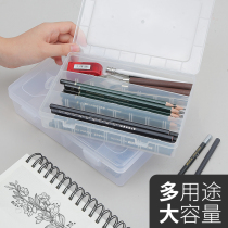 Berglino pencil box Stationery box Transparent storage box Multi-functional large capacity male and female children high school students Simple and fresh pencil bag Creative double personality art painting tool box
