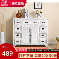 Retro solid wood cupboard Mediterranean living room locker American balcony cabinet storage cabinet drawers with doors