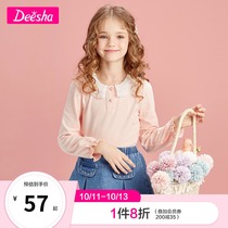 Desa girls long sleeve T-shirt 2021 spring and autumn base shirt new children Girl solid color doll collar foreign style top