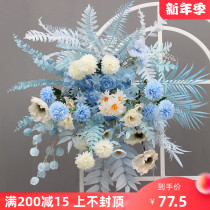 New simulation flower eucalyptus red haze blue background KT board hanging flower arch welcome decorative flower