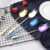 Korean 304 stainless steel fork and spoon integrated portable salad spoon instant noodle fruit salad spoon can be customized LOGO