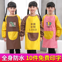 Children long sleeve hood Waterproof Apron Dining-eating Kindergarten CUHK Tong Fine Arts Class Paints Anti-wear Customized LOGO