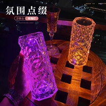 Romantic Crystal Diamond Table Lamp Spain Mesh Red Atmosphere Decorative Light Bedroom Bedside Charging Small Night Light Adjustable Color
