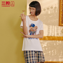 Three shots cotton T-shirt female summer fashion printing water soft cotton round neck short sleeve womens shirt cotton base shirt 23488