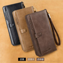 2022 Multi-functional drivers card bag Young mens leather clip wallet long style zipped genuine leather handbag