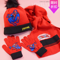 Childrens hat scarf gloves three-piece set boys autumn and winter knitted Spider-man autumn winter outdoor New Year gift