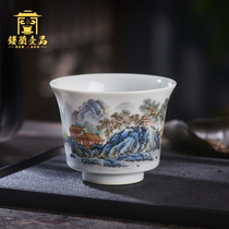 Jingdezhen ceramics Full hand painted pastel Jiangnan Spring Kung Fu single cup Master cup Teacup Tea cup Large tea cup