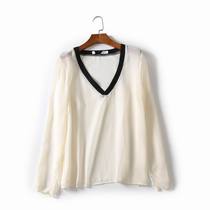 0231 foreign trade long-sleeved 2019 spring new Korean fashion loose solid color top fashion wild V-neck chiffon shirt