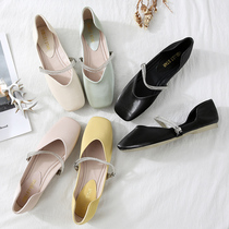 Single shoes women flat fairy soft bottom shiny one pedal shallow mouth Doudou shoes low heel square head 2020 new grandma shoes
