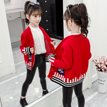Girls Autumn Knitting Jacket 2021 New Korean Medium and Large Fashion Cardigan Top Childrens Sweater