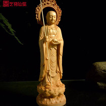 Cliff carvings dedicated to backlit Kizang Bodhisattva Buddha statues solid wood carving ornaments living room decoration crafts