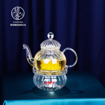 Household transparent Herbal Tea set All-glass Teapot with filter Kung Fu Teapot set Striped Small Teapot